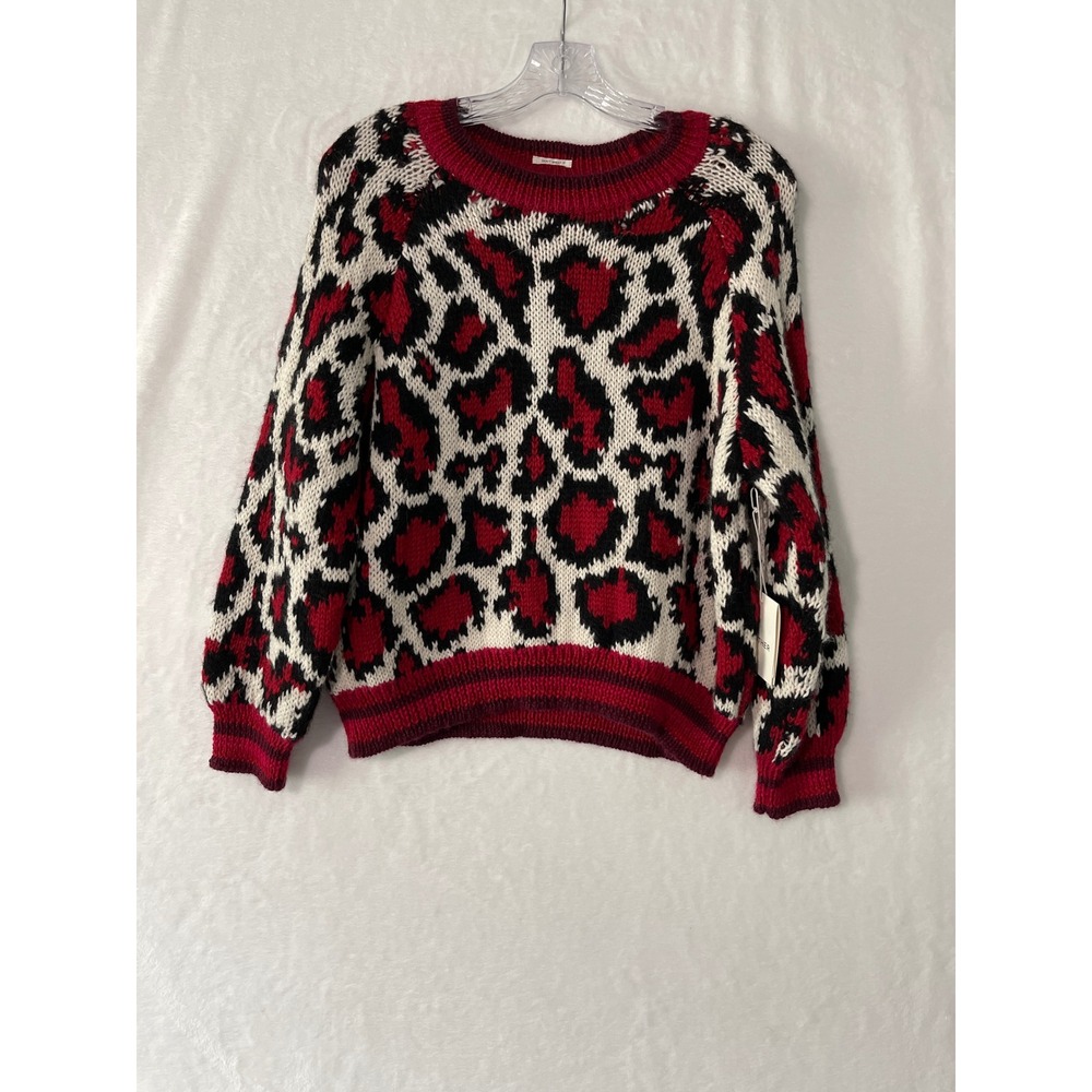 Mother Denim The Boat Square Jumper Nine Lives Red Leopard Print Sweater XS NWT